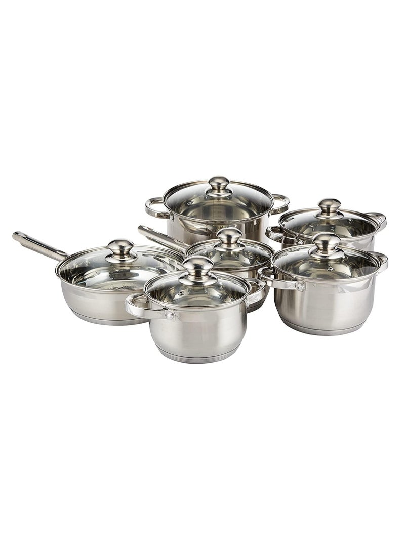 Wilson Stainless Steel 12-Piece Cookware Set - Casserole, Saucepan, Fry Pan Heavy Duty With Stainless Steel Handle Gas, Stove-tops Compatible