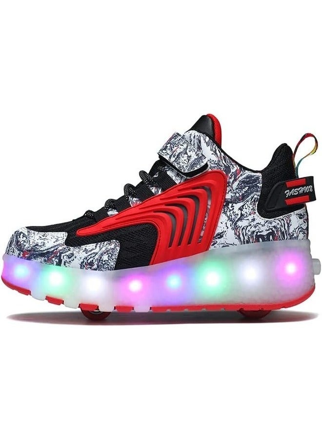 LED Flash Light Fashion Shiny Sneaker Skate Shoes With Wheels And Lightning Sole ,RED ,Size 34