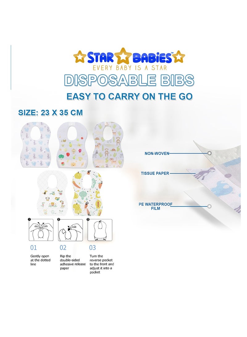 Star Babies -Combo Pack (Microfiber Hooded Towel with Disposable Bibs Pack of 10 Animal Print)-Blue