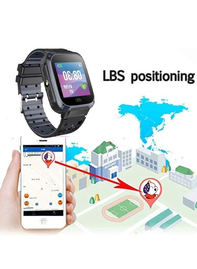 Kids Smart Watch With Calling Feature Support SIM Card  Waterproof Watch Phone for Children Kid Student One Button Speed Dial Voice Call Chat HD Touch Screen Offers Security Positioning Watch Black