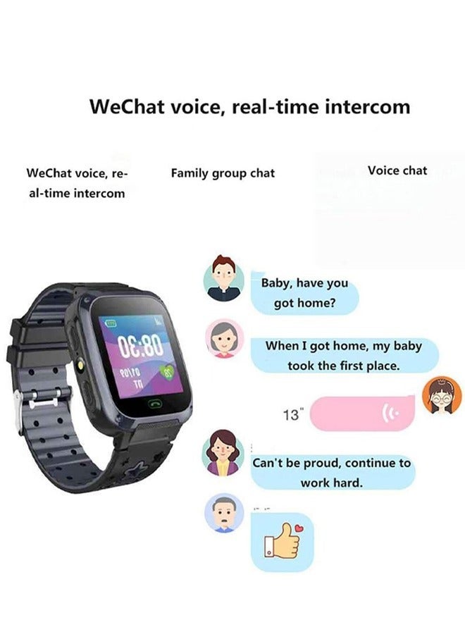 Kids Smart Watch With Calling Feature Support SIM Card  Waterproof Watch Phone for Children Kid Student One Button Speed Dial Voice Call Chat HD Touch Screen Offers Security Positioning Watch Black