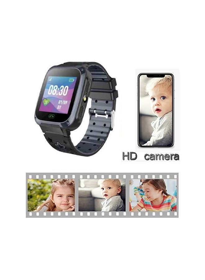 Kids Smart Watch With Calling Feature Support SIM Card  Waterproof Watch Phone for Children Kid Student One Button Speed Dial Voice Call Chat HD Touch Screen Offers Security Positioning Watch Black