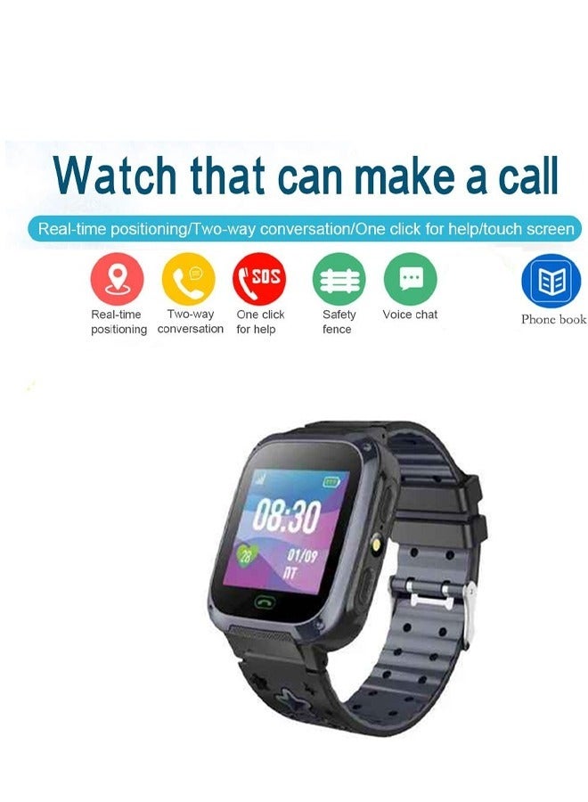 Kids Smart Watch With Calling Feature Support SIM Card  Waterproof Watch Phone for Children Kid Student One Button Speed Dial Voice Call Chat HD Touch Screen Offers Security Positioning Watch Black