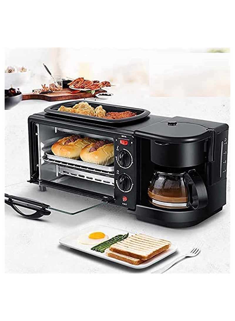 3-in-1 Multifunction Breakfast Maker Coffee Machine Electric Oven 600ml 1250W Black