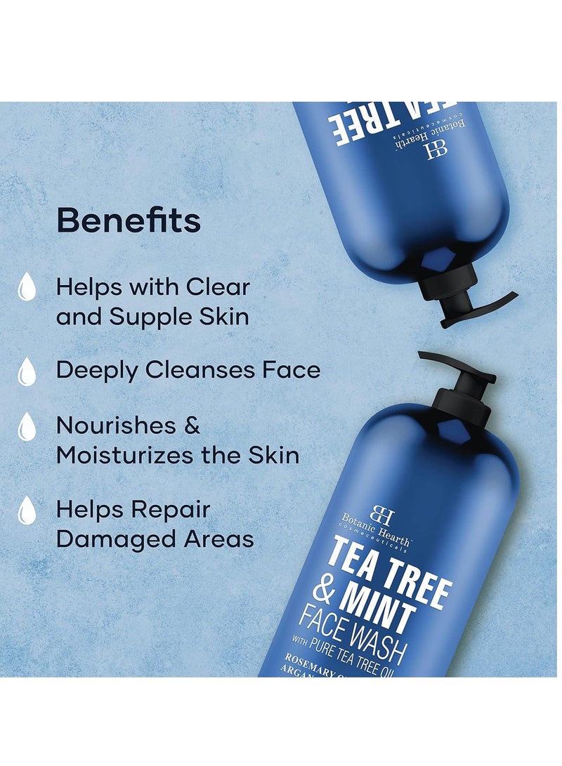Botanic Hearth tea tree face wash with mint acne fighting therapeutic hydrating liquid face soap with pure tea tree oil for women and men paraben free 16 fl oz