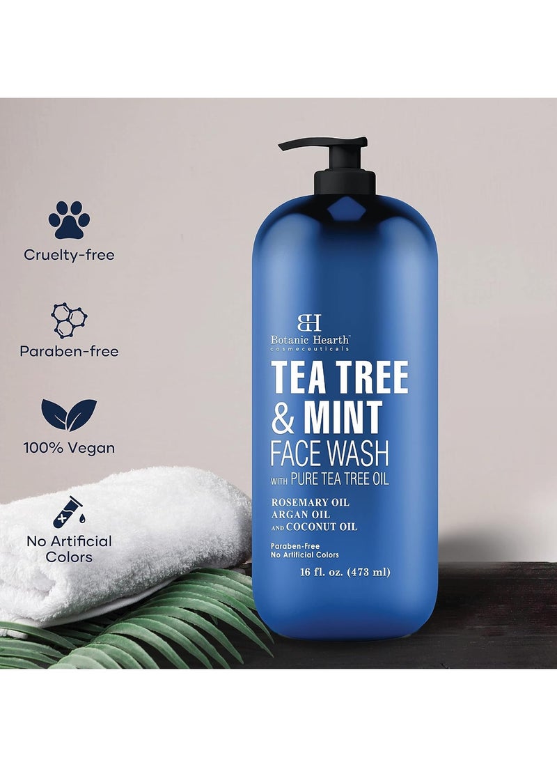 Botanic Hearth tea tree face wash with mint acne fighting therapeutic hydrating liquid face soap with pure tea tree oil for women and men paraben free 16 fl oz