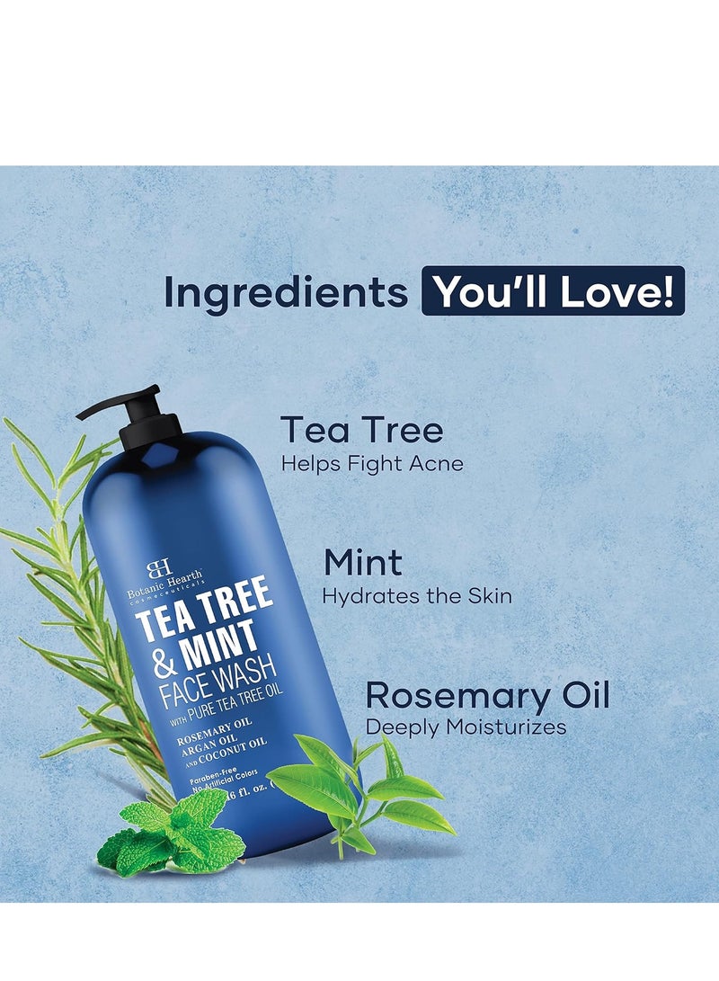 Botanic Hearth tea tree face wash with mint acne fighting therapeutic hydrating liquid face soap with pure tea tree oil for women and men paraben free 16 fl oz