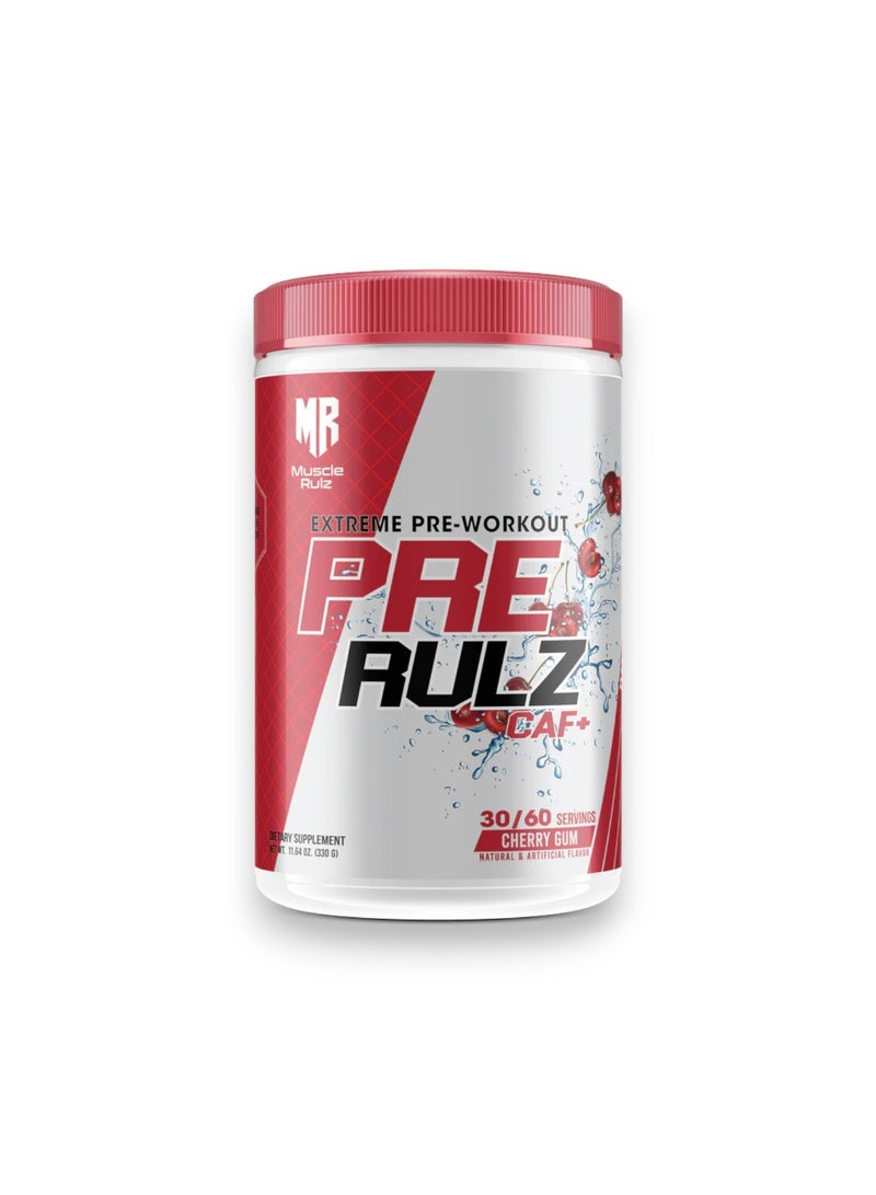 Pre Rulz  Caf+,  Extreame Pre-Workout, Cherry Gum Flavour, 330g