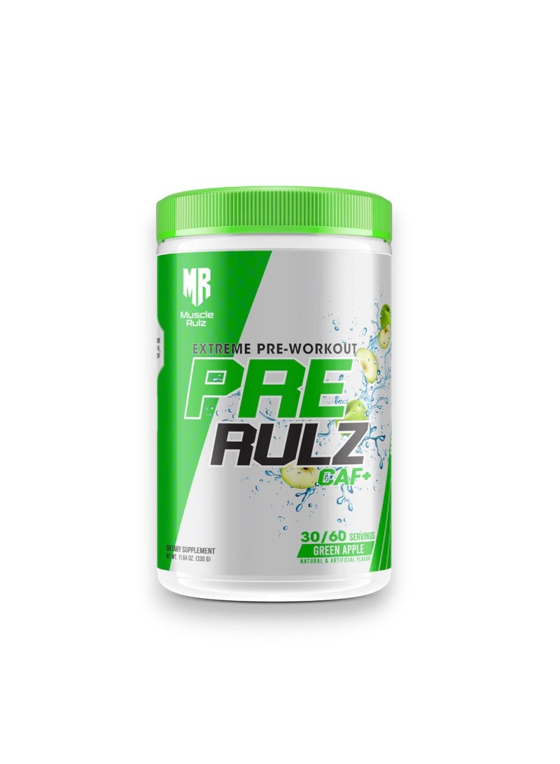 Pre Rulz  Caf+,  Extreame Pre-Workout, Green Apple  Flavour, 330g