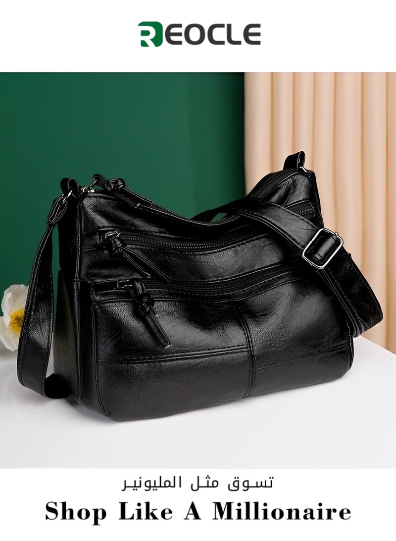 Crossbody New Shoulder Bag Soft Leather Texture Bag Women's Fashion Simple Trendy Retro Multi-pocket Large Capacity Durable