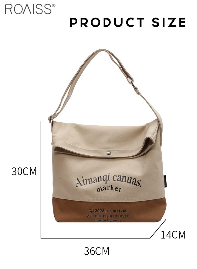Large Capacity Canvas Tote Bag Women'S Daily Commuting Contrast Color English Print Flip Flap Adjustable Shoulder Strap Shoulder Bag