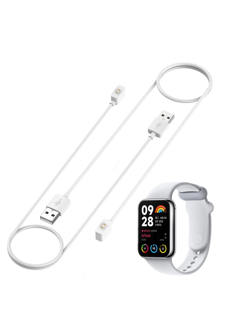 2 Pack Magnetic Charging Cable Compatible with Xiaomi Mi Band 8 and for Redmi Band 2/Watch 3 Lite/Watch 3 Active, 3.3ft USB Charging Cable Stand Dock Smartwatch Accessories (White)