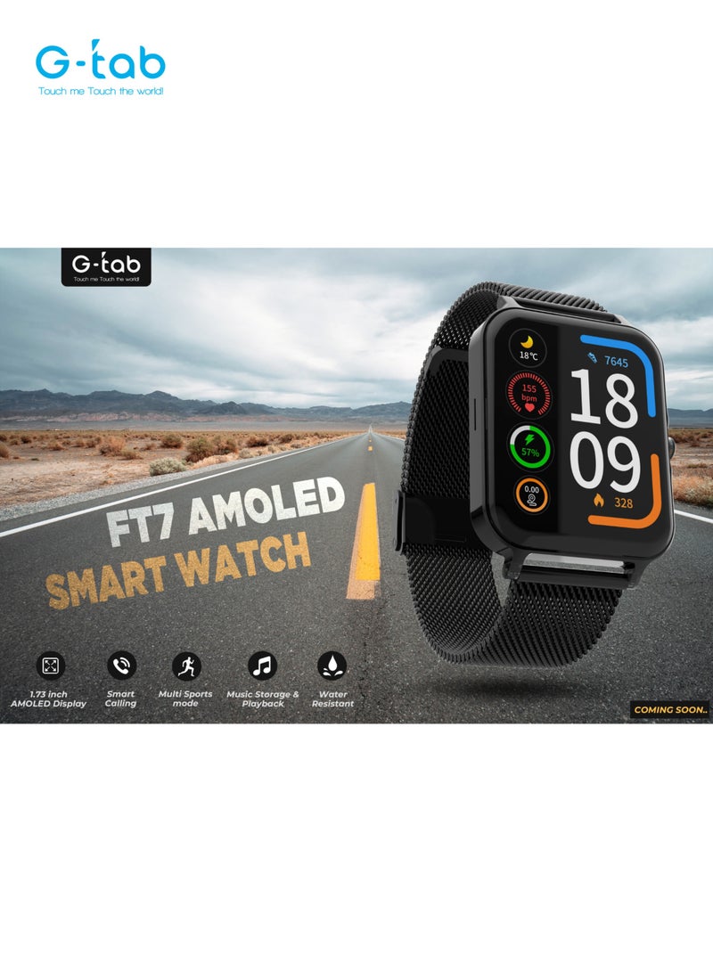 G-Tab FT7 Smartwatch 1.78 Inches Amoled, 250mah Battery, IP68 Waterproof, Innovative Design, Memory 128 MB, Health Monitoring, Multi Sport Modes