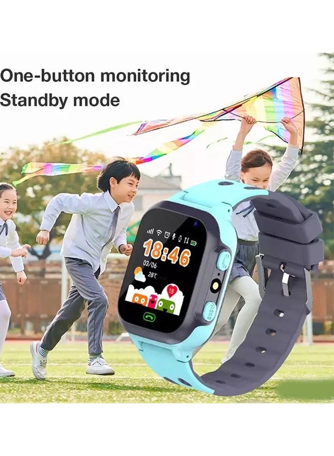 Kids Smart Watch With Calling Feature Support SIM Card  Waterproof Watch Phone for Children Kid Student One Button Speed Dial Voice Call Chat HD Touch Screen Offers Security Positioning Watch Blue