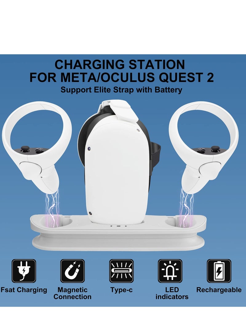 Charging Dock Station for Oculus Quest 2 - Fast VR Charger Stand for Oculus/Meta Quest 2 Headset Touch Controller Accessories with 2 Rechargeable Batteries,USB-C Charger and Cable(White)
