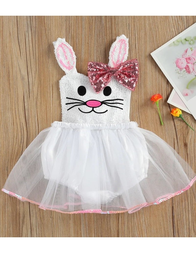 Easter Bunny Dress Up Costume For Baby Girls Sequin Rabbit Ear Outfit