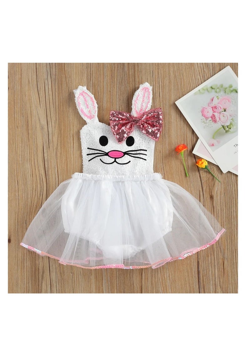 Easter Bunny Dress Up Costume For Baby Girls Sequin Rabbit Ear Outfit