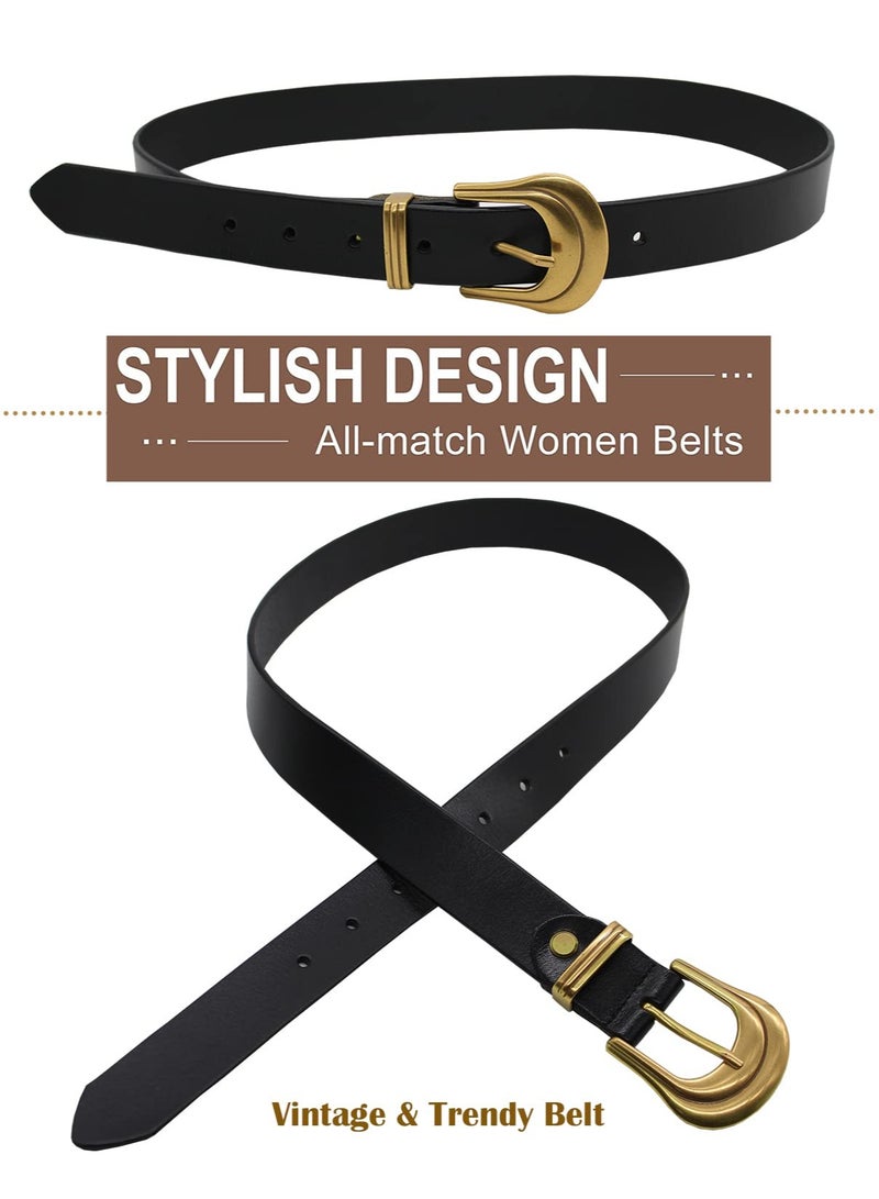 Leather Western Belts for Women, with Exquisite Buckle Western Design Belt for Women, Silver Gold Buckle Black Leather Belt Pants Jeans Belts for Women
