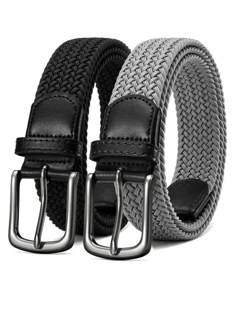 Elastic Braided Golf Belt for Men, 2 Pack Mens Casual Woven Stretch Belts 46
