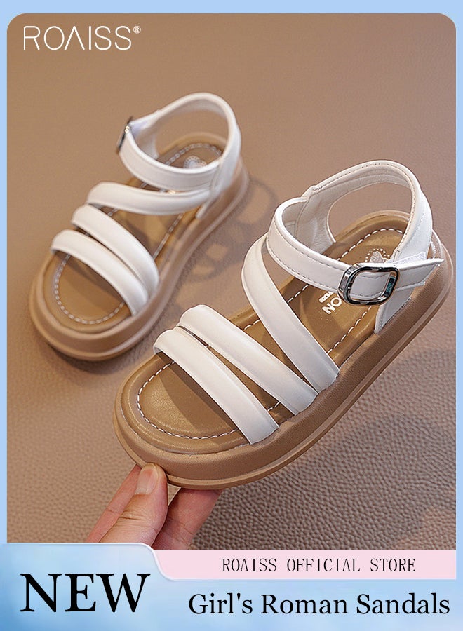 Fashionable And Versatile Pu Leather Sandals For Girls For Daily Commuting Thick-Soled Open-Toe Adjustable Buckle Summer Roman Sandals