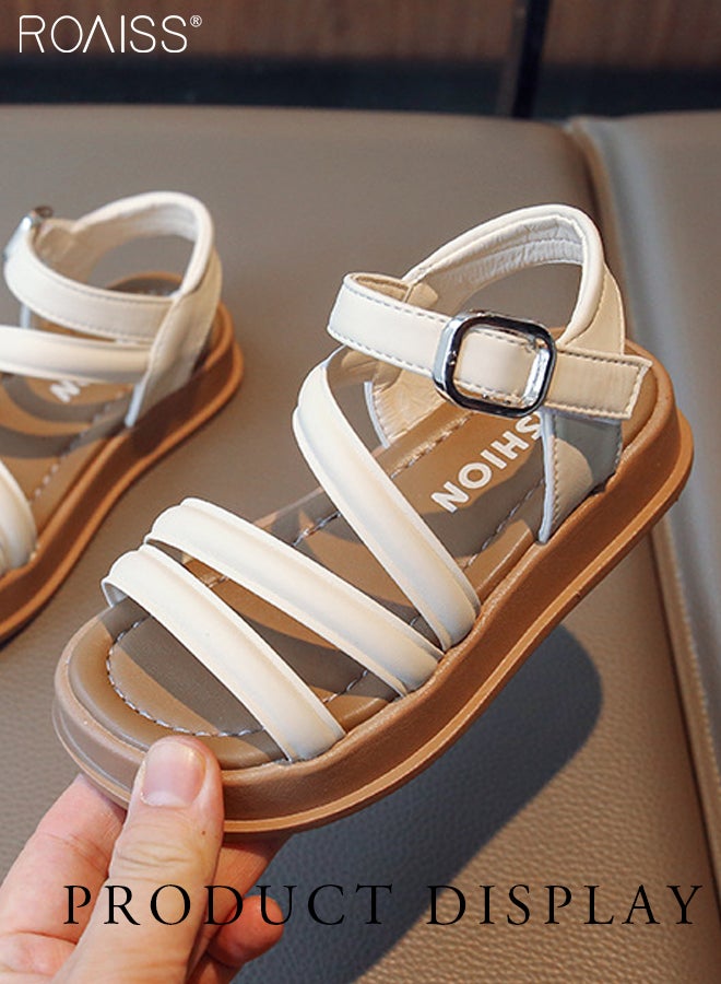 Fashionable And Versatile Pu Leather Sandals For Girls For Daily Commuting Thick-Soled Open-Toe Adjustable Buckle Summer Roman Sandals