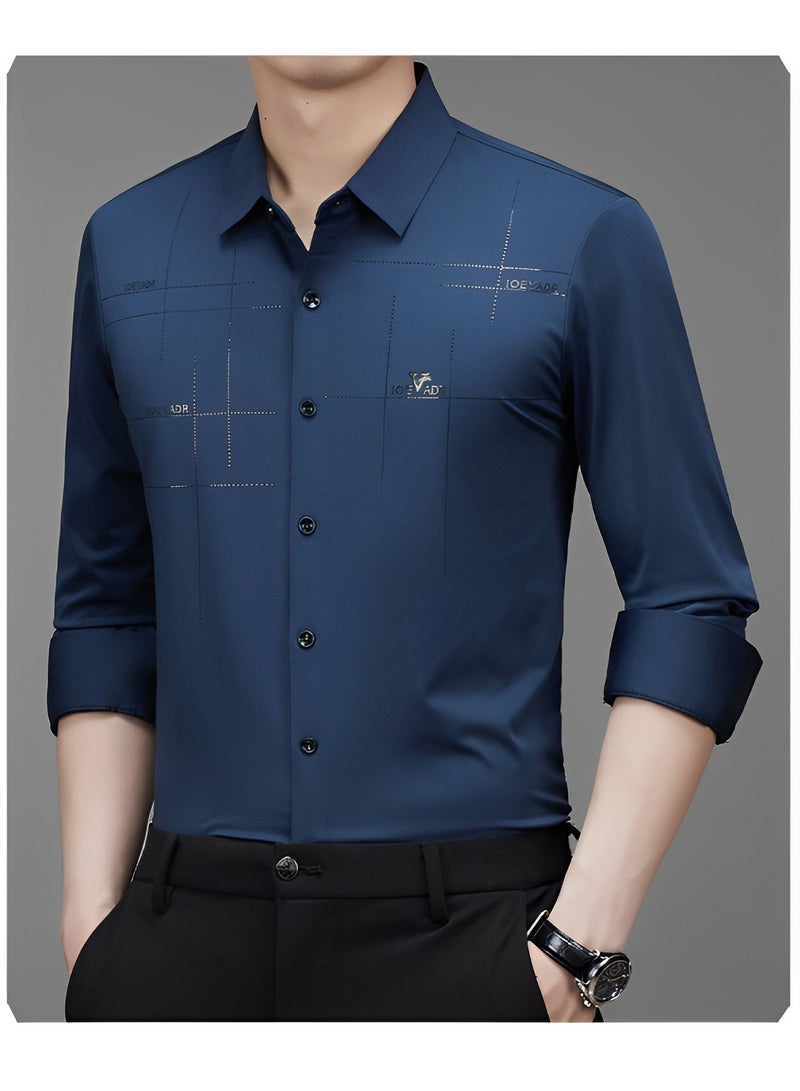 Men's Business Slim Fit Shirt Official Long Sleeve Stretch Dress Shirt Wrinkle-Free Regular Fit Button Down Shirts