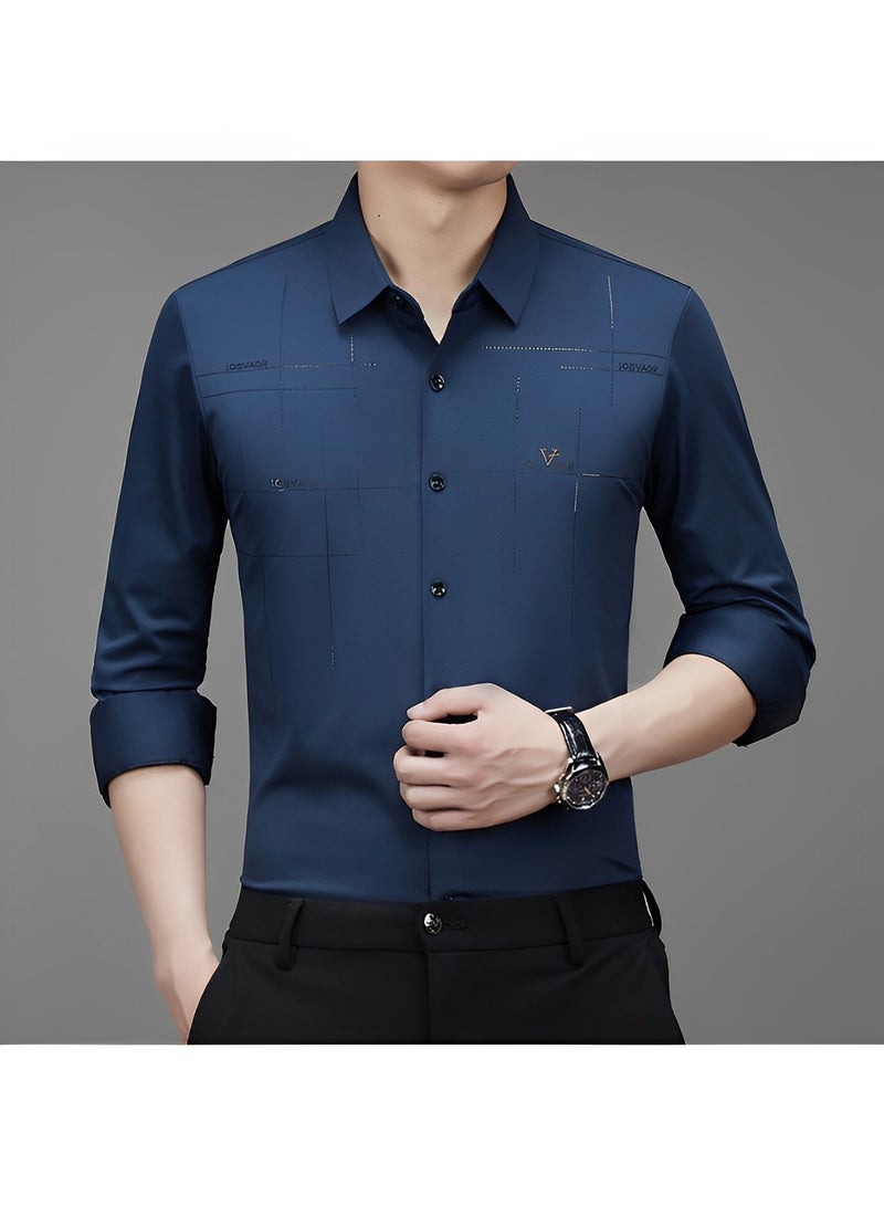 Men's Business Slim Fit Shirt Official Long Sleeve Stretch Dress Shirt Wrinkle-Free Regular Fit Button Down Shirts