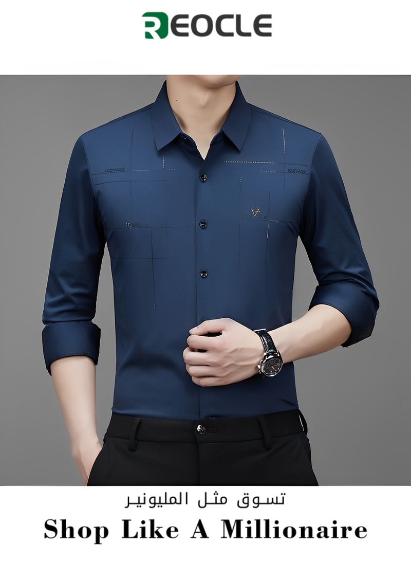 Men's Business Slim Fit Shirt Official Long Sleeve Stretch Dress Shirt Wrinkle-Free Regular Fit Button Down Shirts