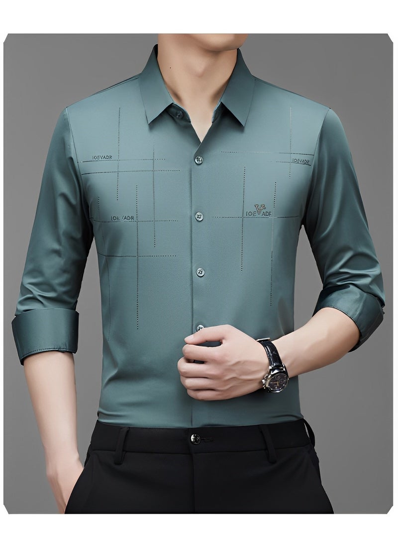 Men's Business Slim Fit Shirt Official Long Sleeve Stretch Dress Shirt Wrinkle-Free Regular Fit Button Down Shirts