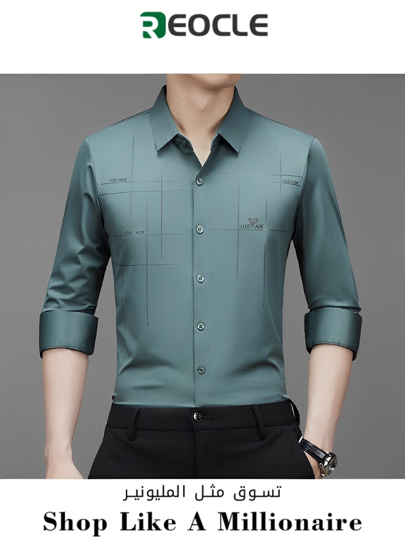 Men's Business Slim Fit Shirt Official Long Sleeve Stretch Dress Shirt Wrinkle-Free Regular Fit Button Down Shirts