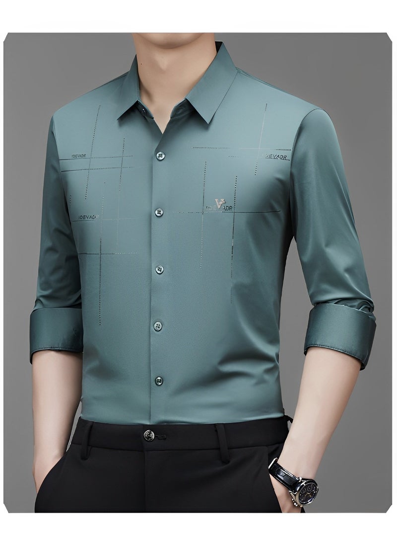 Men's Business Slim Fit Shirt Official Long Sleeve Stretch Dress Shirt Wrinkle-Free Regular Fit Button Down Shirts