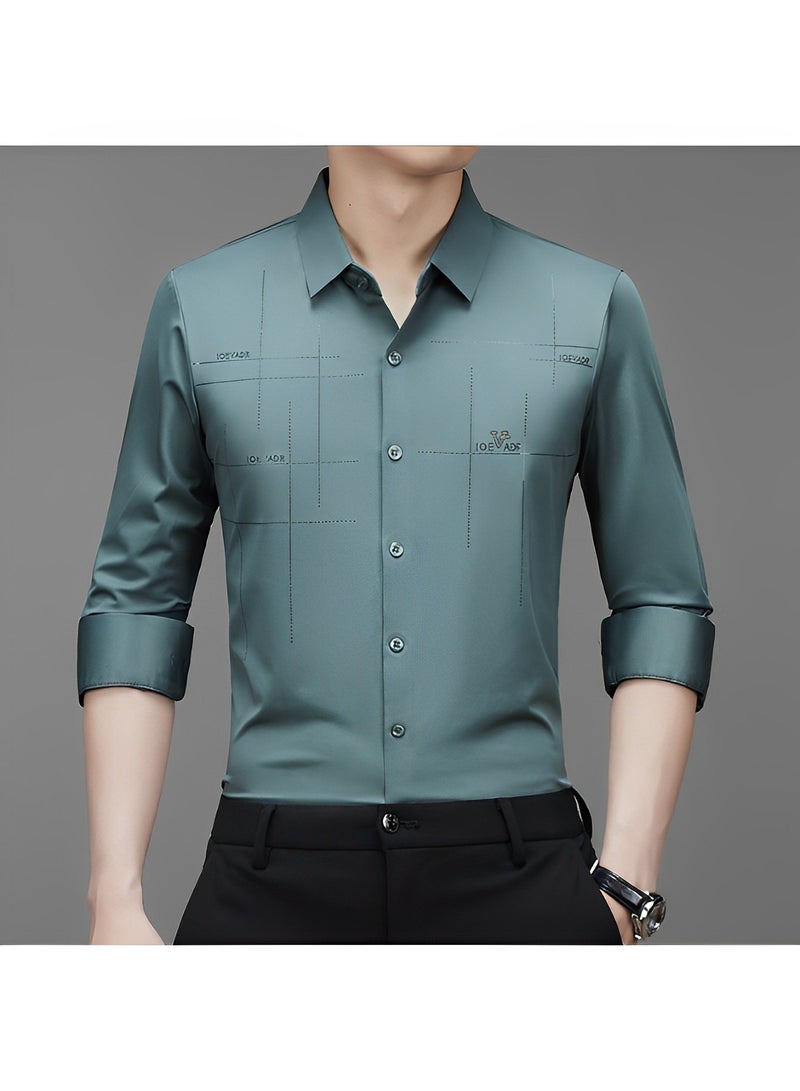 Men's Business Slim Fit Shirt Official Long Sleeve Stretch Dress Shirt Wrinkle-Free Regular Fit Button Down Shirts