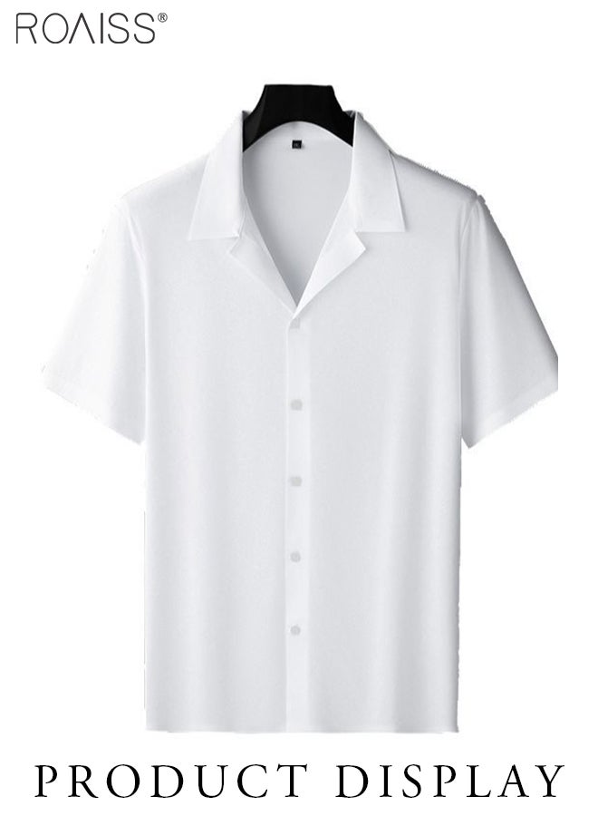 Fashionable Casual Cotton And Linen Shirt Men'S Summer Daily Lapel Solid Color Short Sleeve Button Closure Top