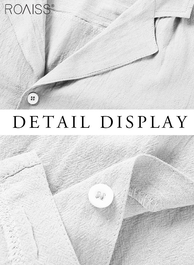 Fashionable Casual Cotton And Linen Shirt Men'S Summer Daily Lapel Solid Color Short Sleeve Button Closure Top