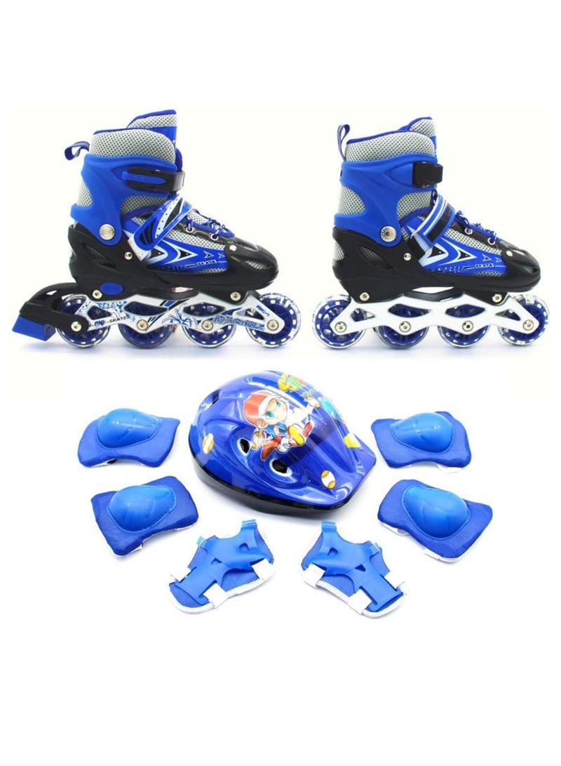 Adjustable Size Breathable Kids Inline Roller Skates with Safety Gear Set Helmet Knee Elbow Wrist Pads Carry Bag Fun Outdoor Sports Activity for Children Boys and Girls Blade Wheel Skating Shoes