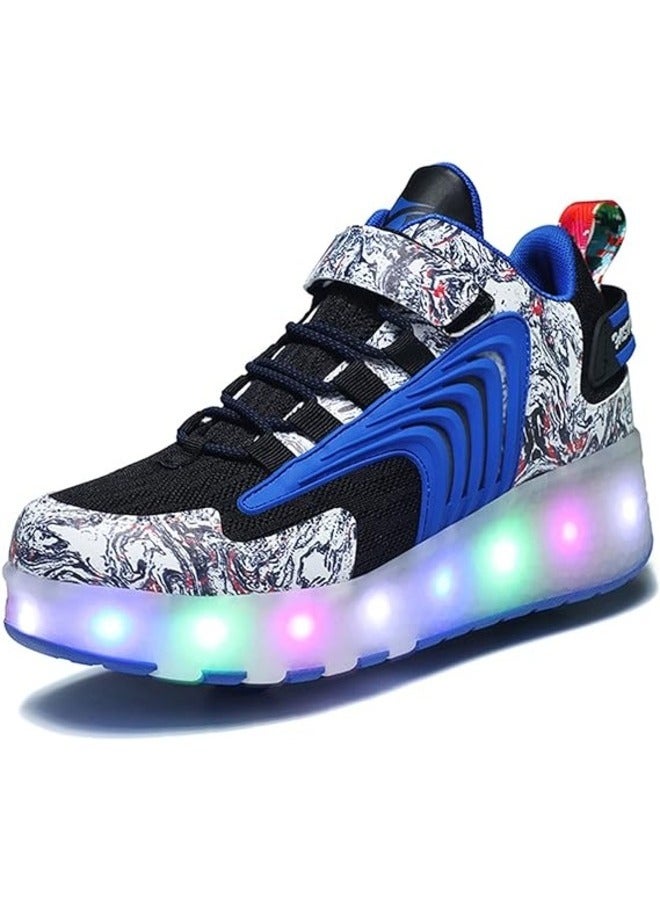LED Flash Light Fashion Shiny Sneaker Skate Shoes With Wheels And Lightning Sole ,Blue ,Size 32