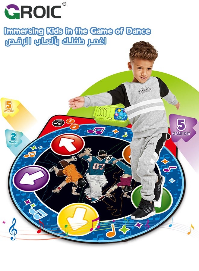 Dance Mat for Kids-GROIC Music Dance Pad-5 Music, 5 Keys and 2 Game Modes, Dancing Challenge Toys with Light Up, Adjustable Volume, Interactive Dancing Game Play Mat, Gift for Girls Boys Ages 3+