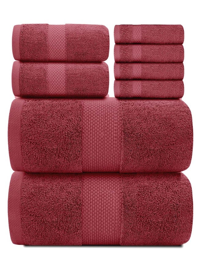 Kingston Premium Quality High Absorbent Bath Towel Set 2 Bath Towels 2 Hand Towels And 4 Wash Cloths Combo Pack of 8 Red