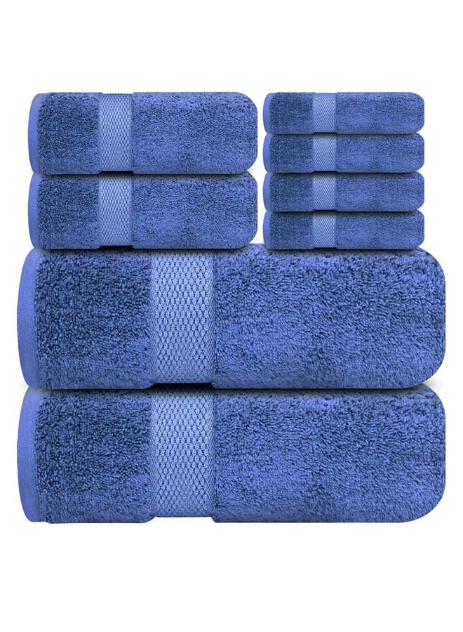 Kingston Premium Quality High Absorbent Bath Towel Set 2 Bath Towels 2 Hand Towels And 4 Wash Cloths Combo Pack of 8 Blue
