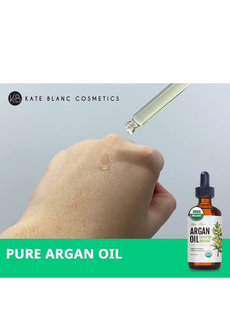 Kate Blanc Cosmetics Argan Oil for Hair, Face & Skin from Morocco. Promotes Hair Growth (4oz, USDA Certified Organic, Cold Pressed & 100% Pure, Light)