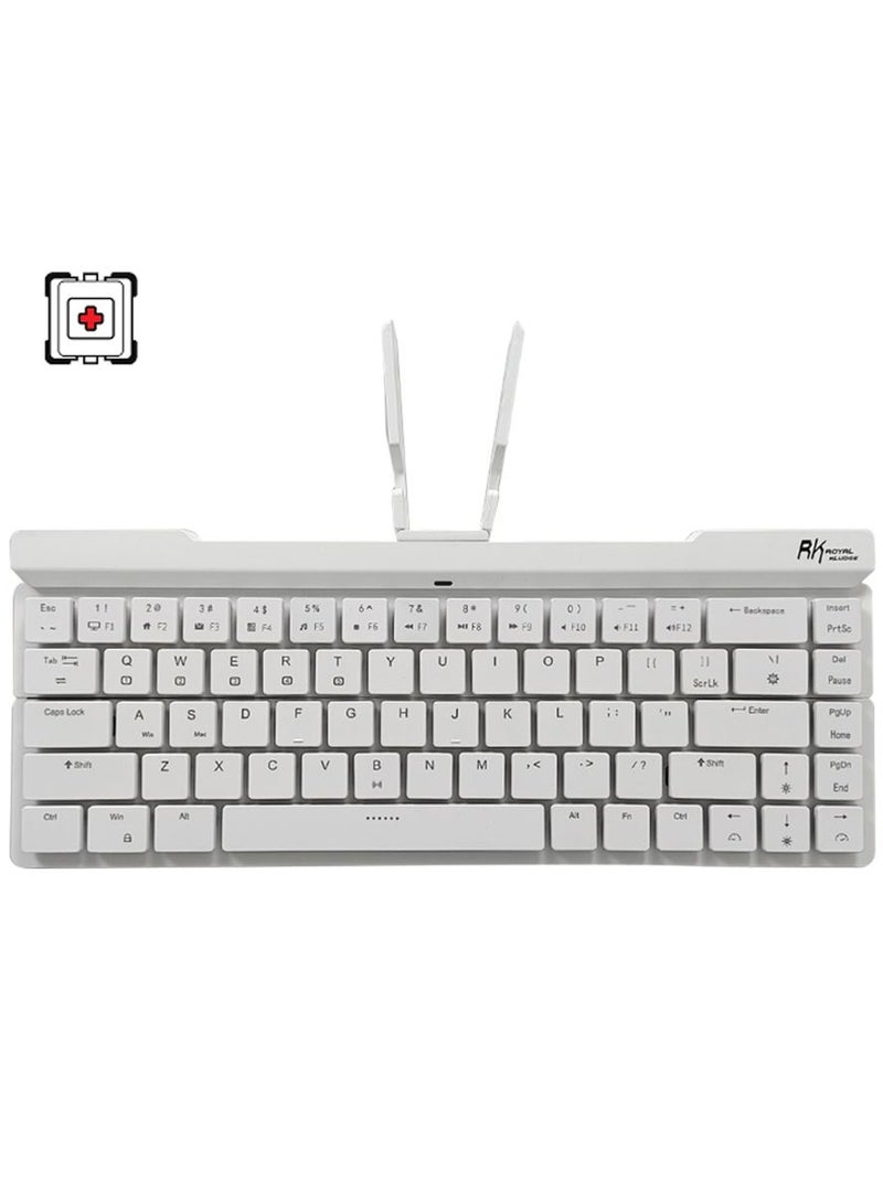 RK925 Wireless Bluetooth With White Backlit, 68 Keys,60% Foldable Mechanical Keyboard With Built-In Stand Holder Red Switch