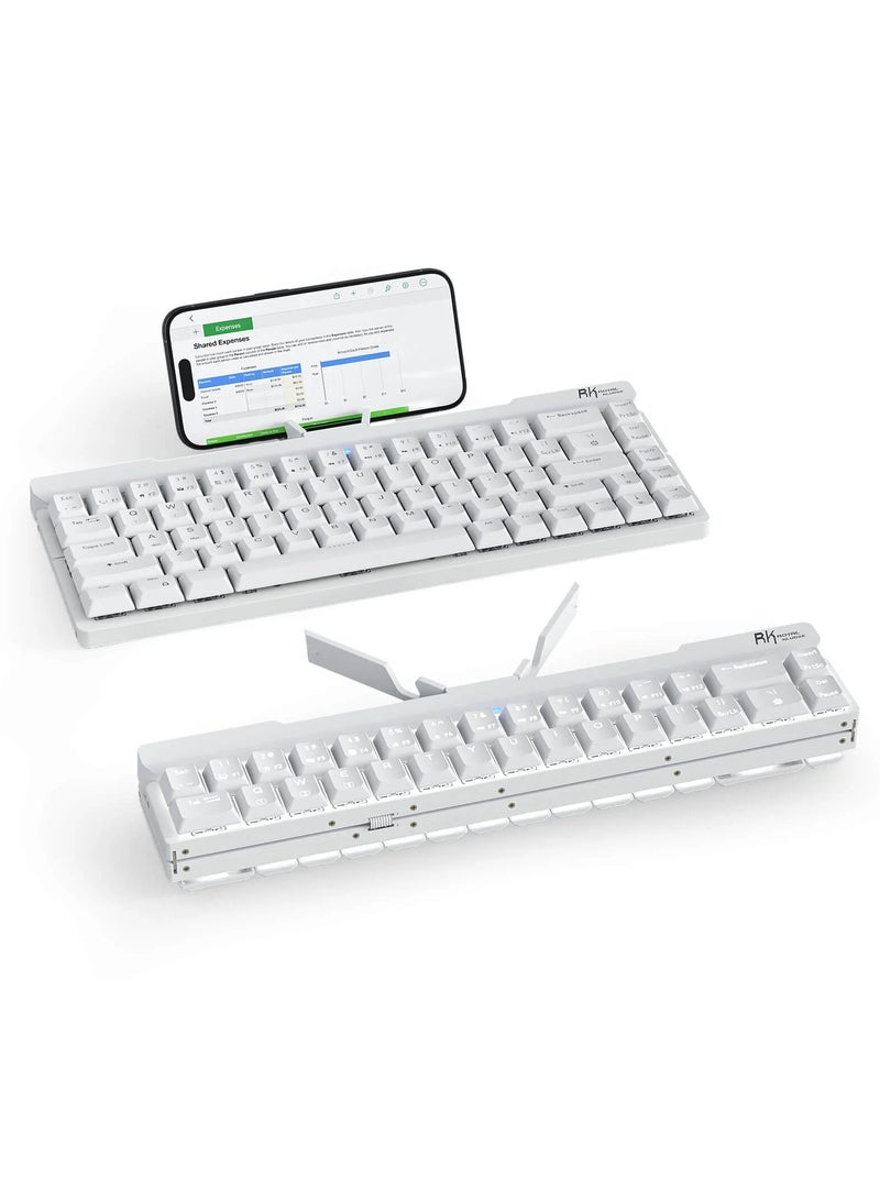 RK925 Wireless Bluetooth With White Backlit, 68 Keys,60% Foldable Mechanical Keyboard With Built-In Stand Holder Red Switch