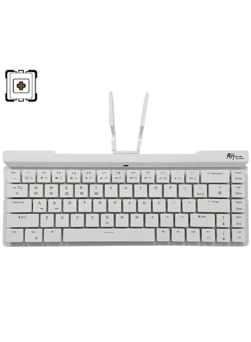 RK925 Wireless Bluetooth With White Backlit, 68 Keys,60% Foldable Mechanical Keyboard With Built-In Stand Holder Brown Switch