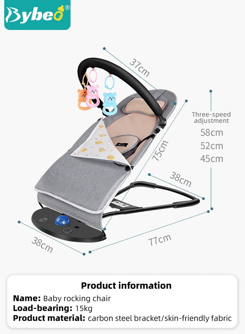 Baby Bouncer, Infant Rocker, Portable Baby Swing Chair, Durable Bouncer Seat, Infant Rocking Bouncer for Babies, with 3-Point Harness, 4 Adjustable Height, Mosques Net, Toy Rack