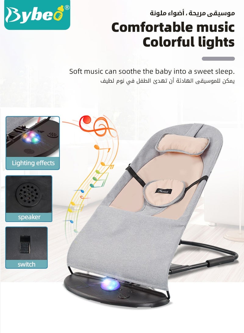 Baby Bouncer, Infant Rocker, Portable Baby Swing Chair, Durable Bouncer Seat, Infant Rocking Bouncer for Babies, with 3-Point Harness, 4 Adjustable Height, Mosques Net, Toy Rack