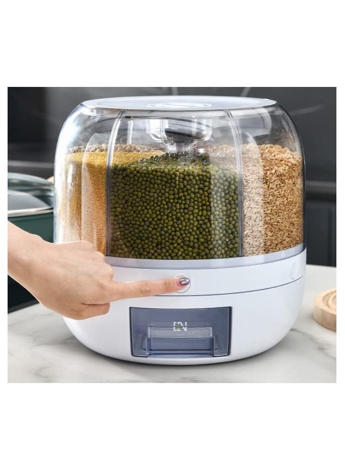 22-Pound Rice Dispenser a convenient bulk dry food container with six grids for rice and beans.Keep grains moistureproof with this rotating storage dispenser complete with one included measuring cup.
