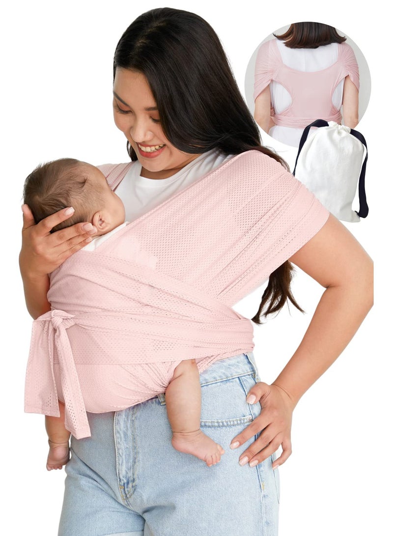 Baby Wrap Carrier for Newborn, Hassle-Free Moisture Wicking and Breathable Infant Sling, Perfect for Newborn Babies to 44 lbs Toddlers (Pink, L)