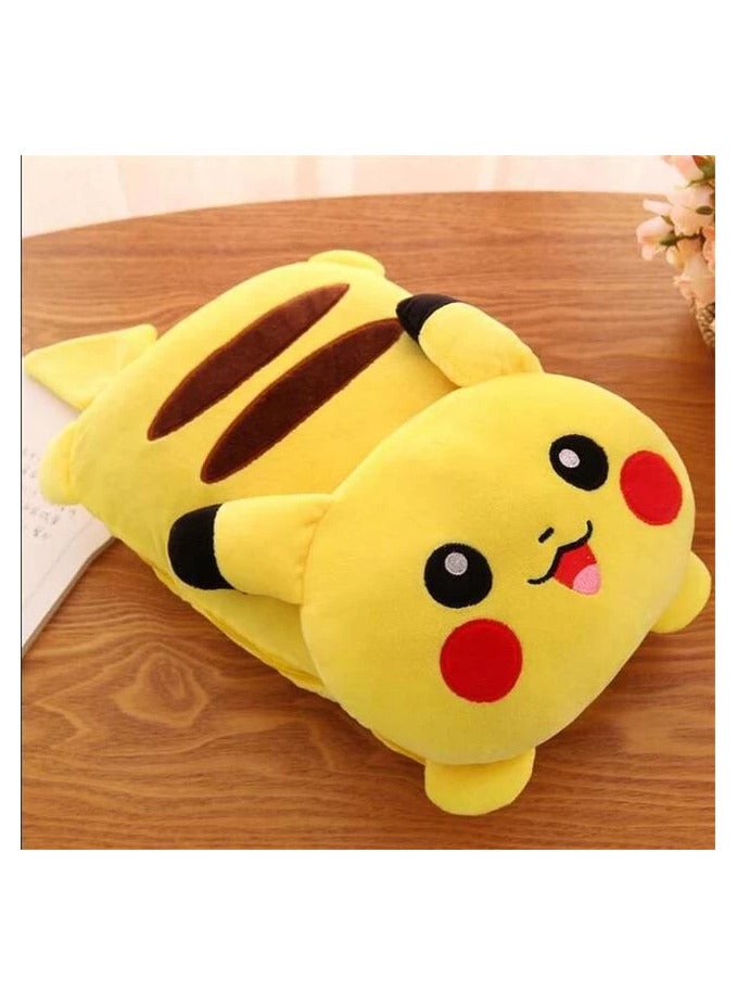 Anime Pokemon Pikachu Single Size Polyester Pillow & Blanket 95cm x 160cm -Yellow