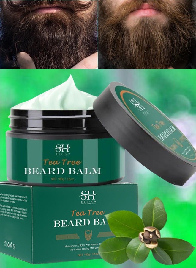 100gm Tea Tree Beard Balm Beard Balm with Tea Tree Oil and Shea Butter for Styles Moisturizes Hydrates Strengthens and Softens Beards and Moustaches Leave in Conditioner Wax for Men Beard Oil