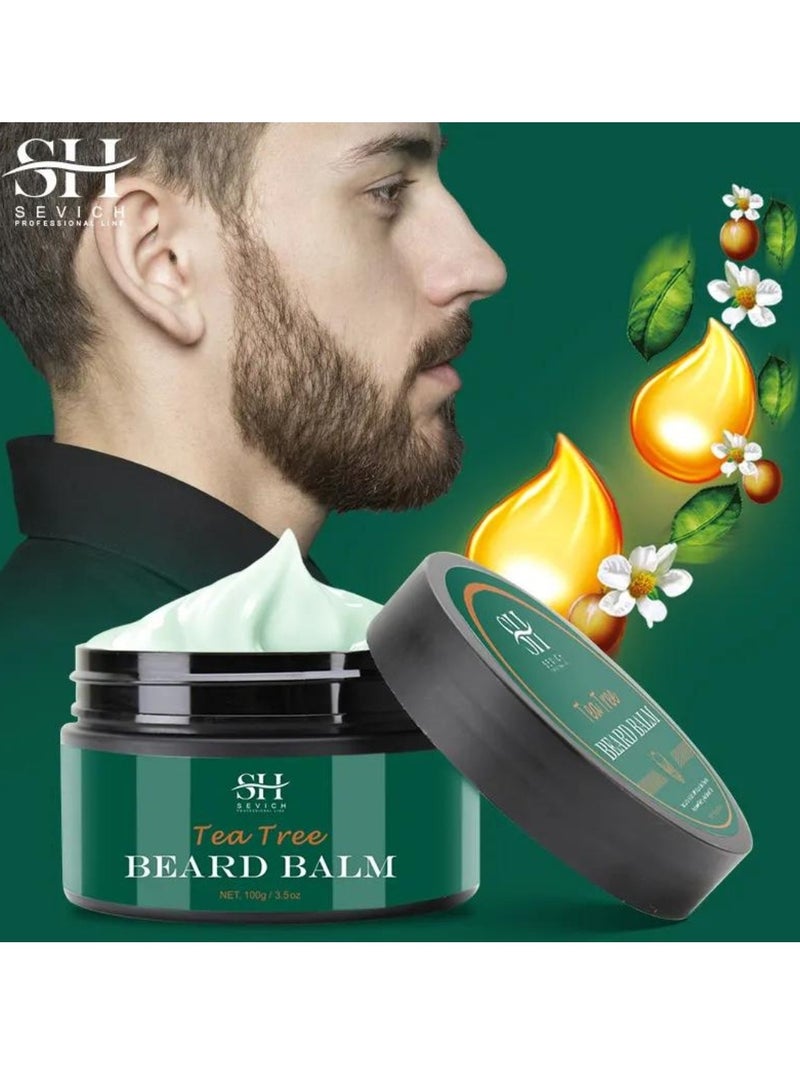 100gm Tea Tree Beard Balm Beard Balm with Tea Tree Oil and Shea Butter for Styles Moisturizes Hydrates Strengthens and Softens Beards and Moustaches Leave in Conditioner Wax for Men Beard Oil